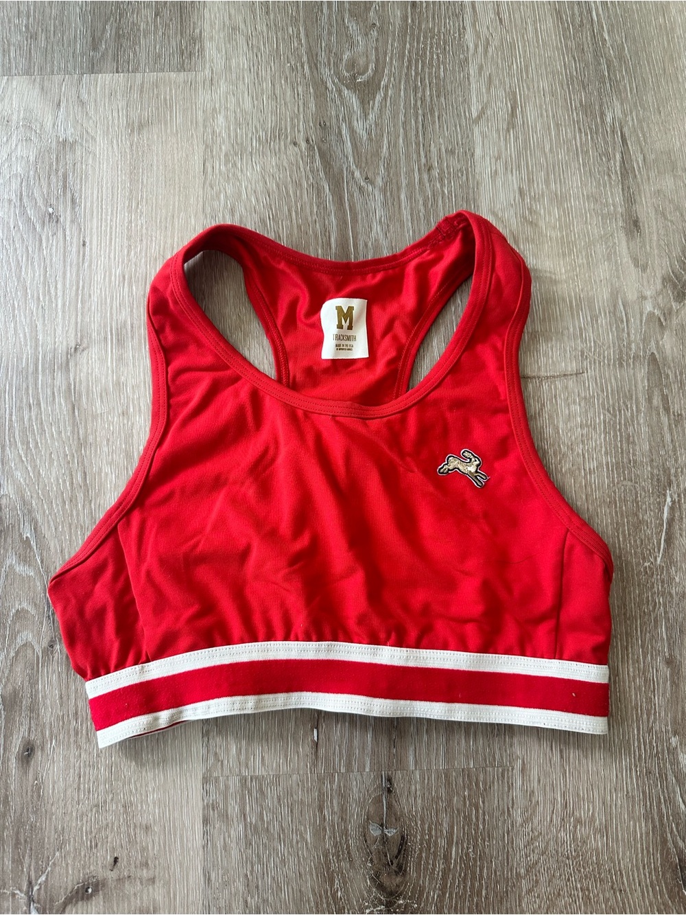 Tracksmith Red Racerback Sports Bra with White Stripe